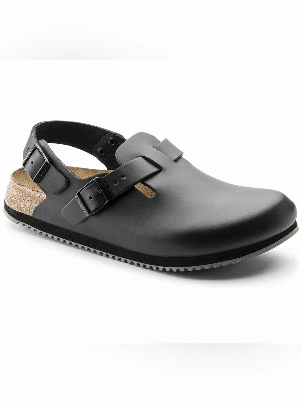 Birkenstock Tokio Black Leather Clog Sandal with Adjustable Straps